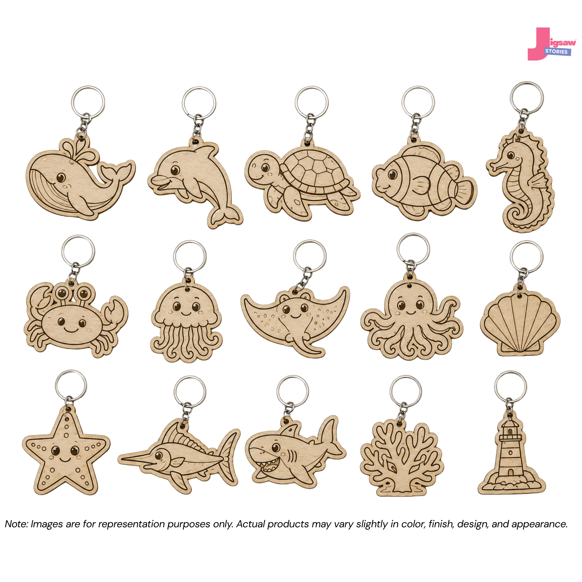 Ocean & Sea Life MDF Keychain Set – 15 Pc