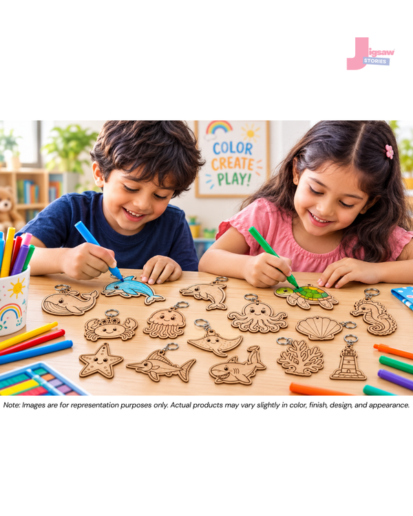 Ocean & Sea Life MDF Keychain Set – 15 Pc