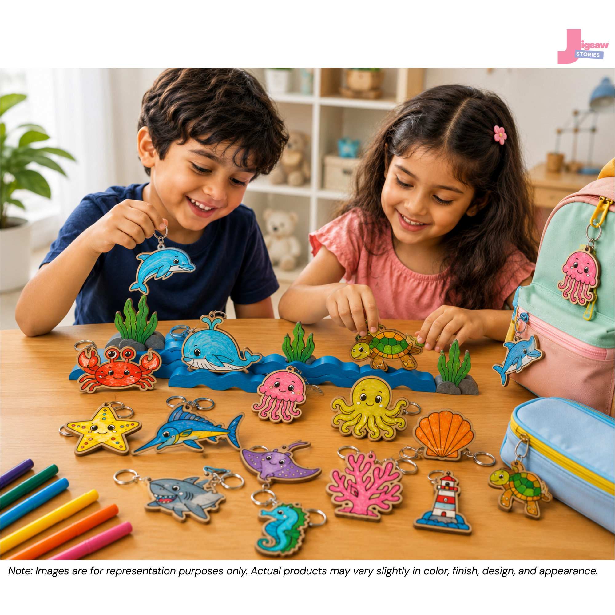 Ocean & Sea Life MDF Keychain Set – 15 Pc