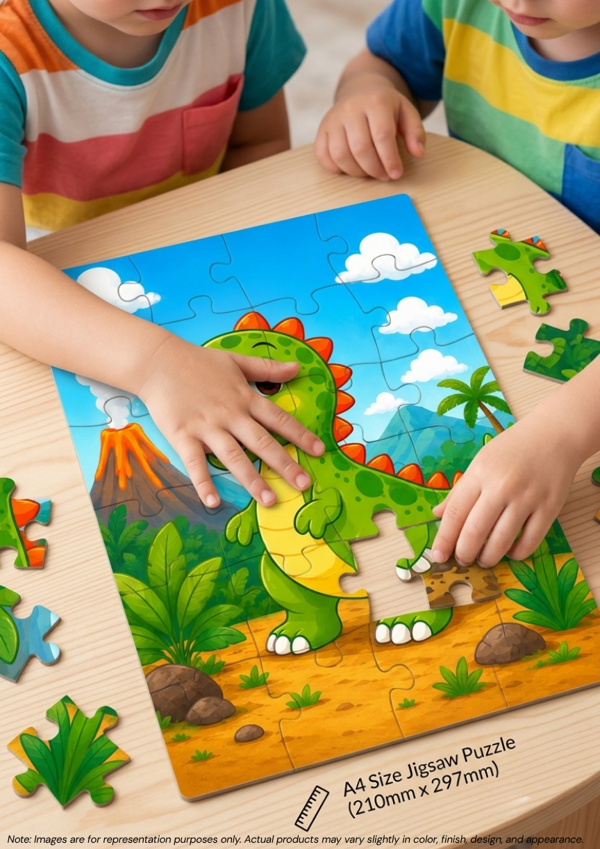 Cute Dinosaur Adventure MDF Puzzle (A4 Size)