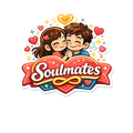 Cute Soulmates couple fridge magnet with romantic cartoon illustration, hearts, and colorful love-themed design.