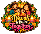 Diwali Is Better Together family fridge magnet with parents, children and diyas