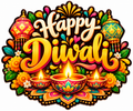Happy Diwali fridge magnet with colorful diyas, lanterns and festive floral decorations