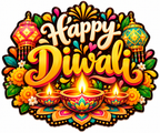 Happy Diwali fridge magnet with colorful diyas, lanterns and festive floral decorations