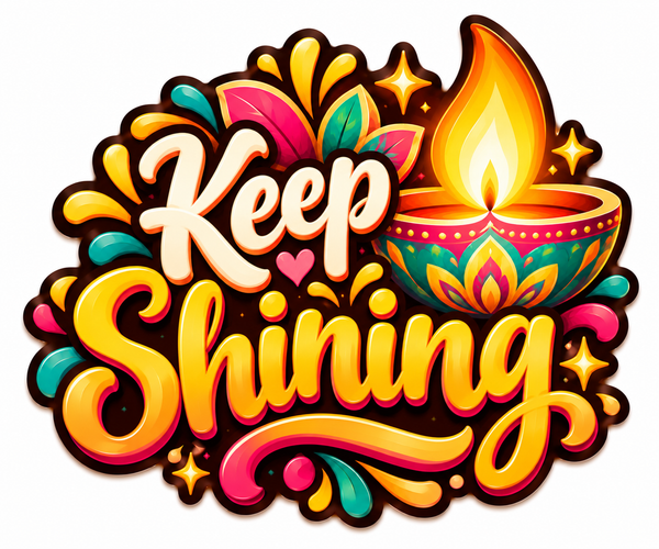 Keep Shining Diwali fridge magnet with glowing diya, lotus and vibrant festive colors