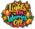 Lights On Worries Off Diwali fridge magnet with colorful diyas, flowers and playful lettering
