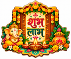 Shubh Deepawali fridge magnet with glowing diya, colorful rangoli and festive lettering