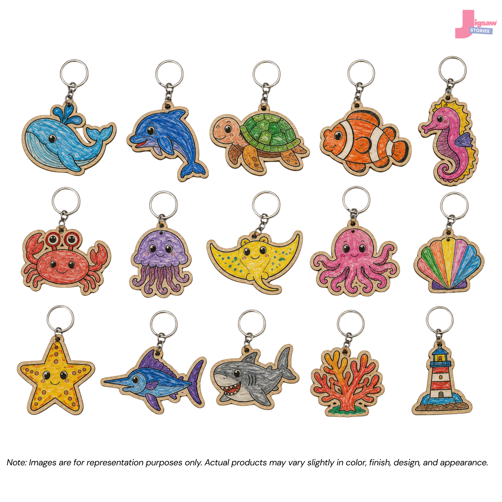 Ocean & Sea Life MDF Keychain Set – 15 Pc