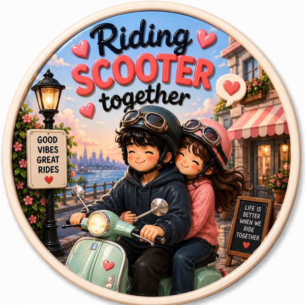 Riding Scooter Together Fridge Magnet