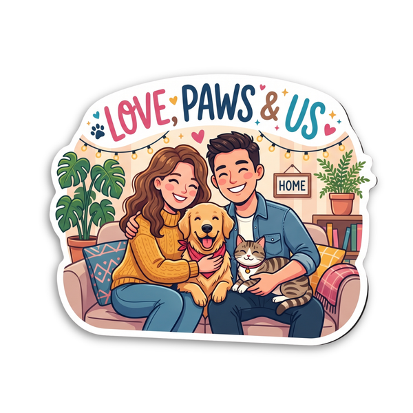 Love Paws And Us Pet Couple Fridge Magnet