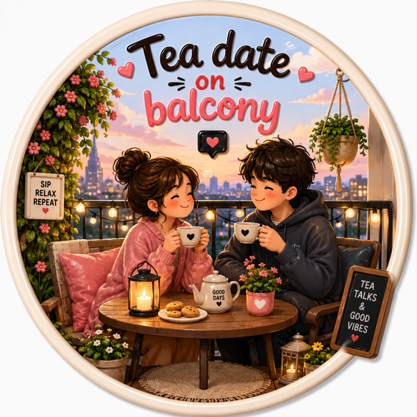 Tea Date On Balcony Fridge Magnet