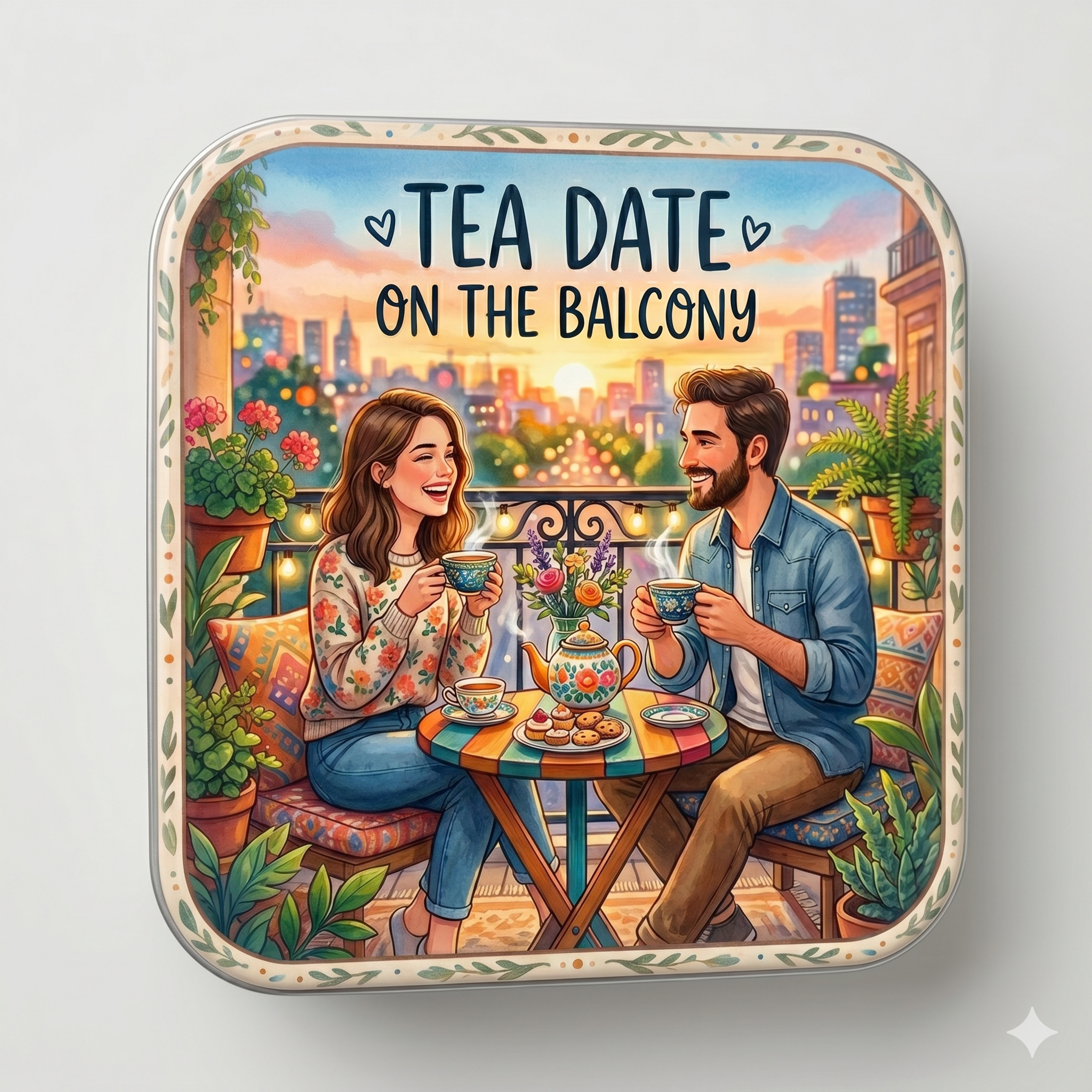 Tea Date On The Balcony Fridge Magnet