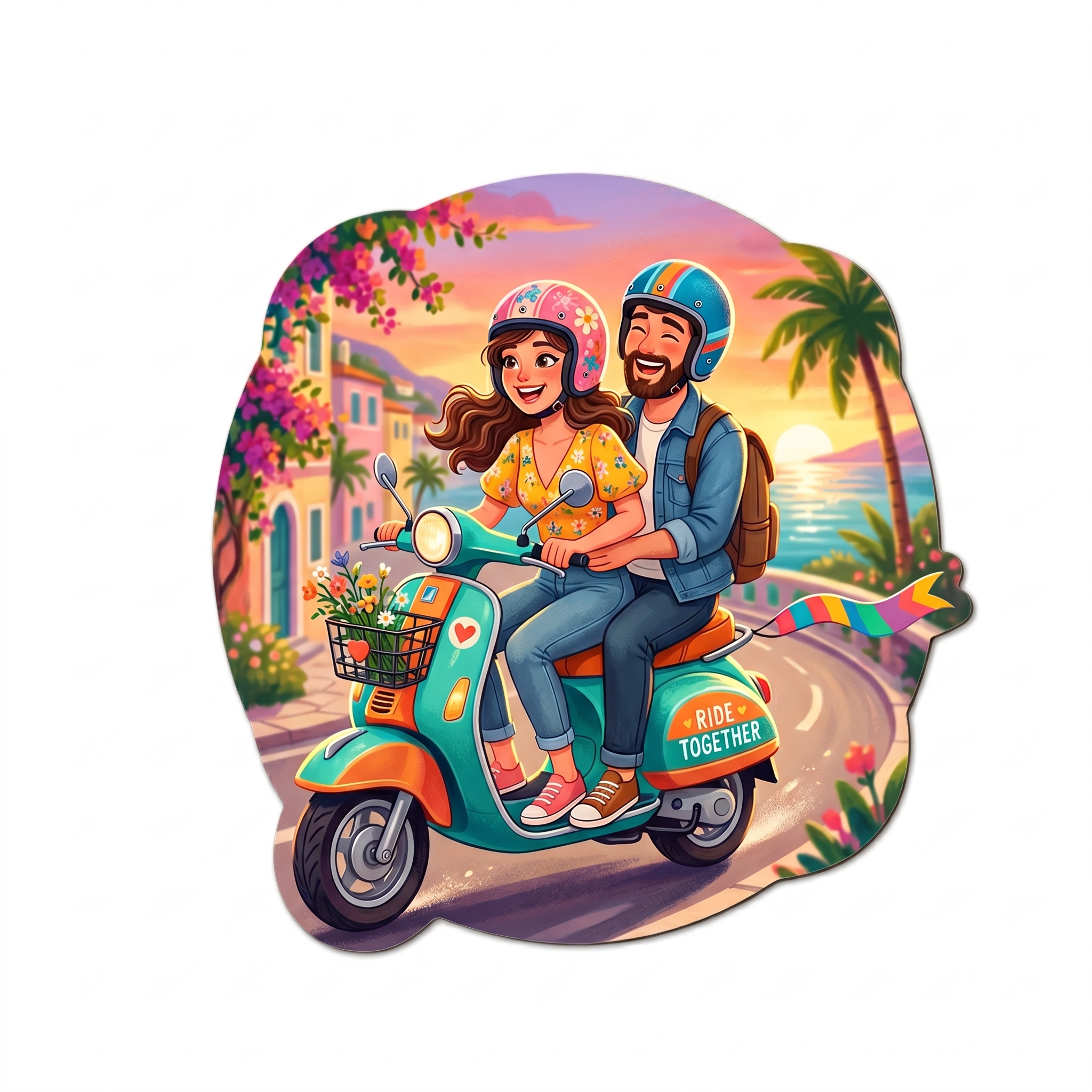 Ride Together Couple Scooter Fridge Magnet