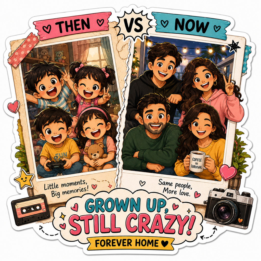 Then vs Now Family Memories Fridge Magnet