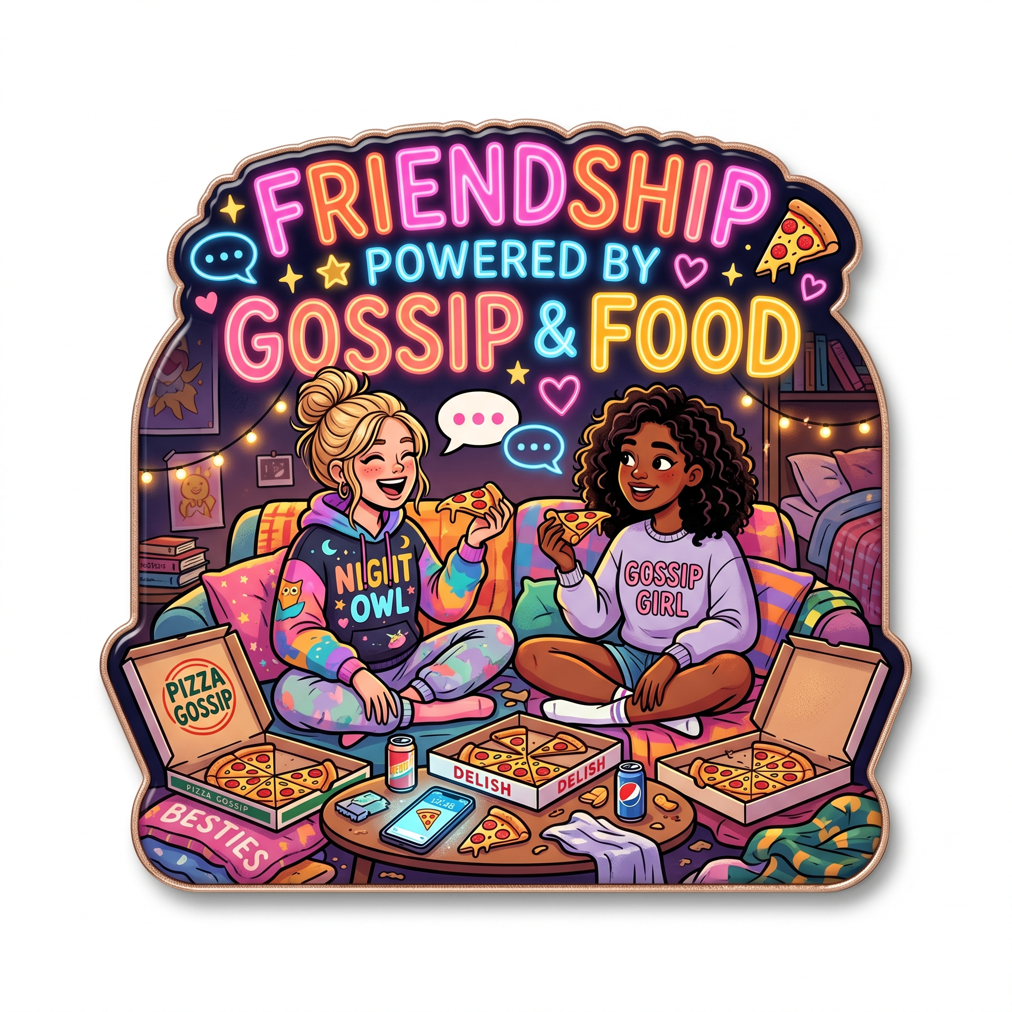 Friendship Powered by Gossip & Food Fridge Magnet