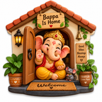 Baby Ganesha welcoming from a decorated home doorway with a mouse