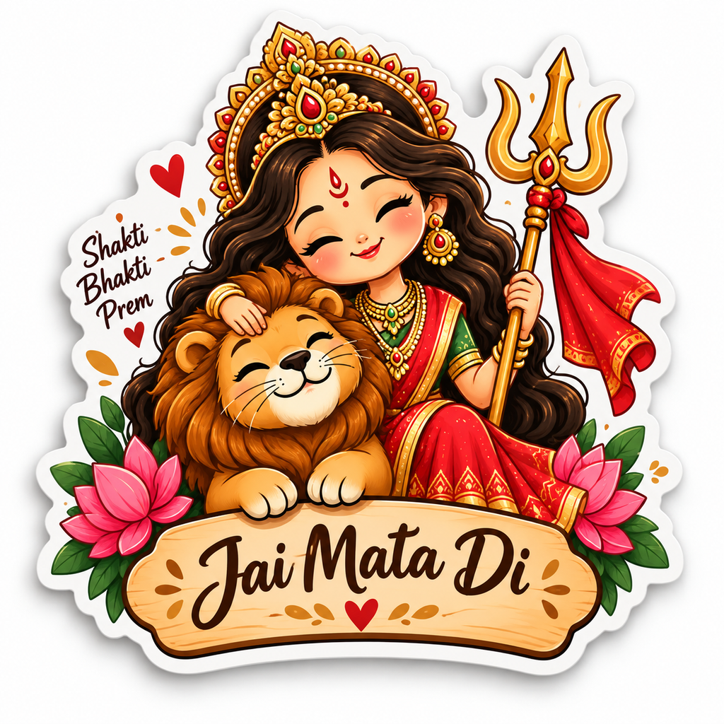 Cute Navratri Mata Rani with lion, trishul and Jai Mata Di plaque