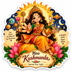 Maa Skandamata with child Skanda and lion surrounded by pink lotuses