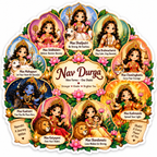 Cute Maa Rani with lion, trishul, lotus and Jai Mata Di devotional blessing design