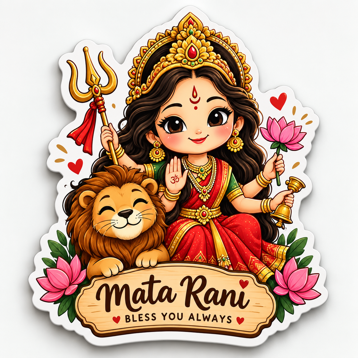 Cute Maa Shailputri with Nandi, trishul and lotus for Navratri