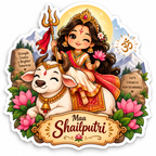 Maa Brahmacharini in white attire holding a kamandalu with Navratri decor