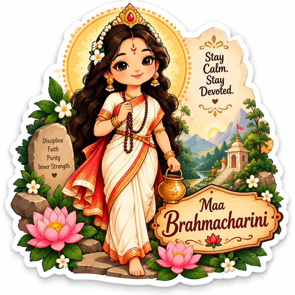 Maa Chandraghanta with tiger, trishul, lotus and bells for Navratri