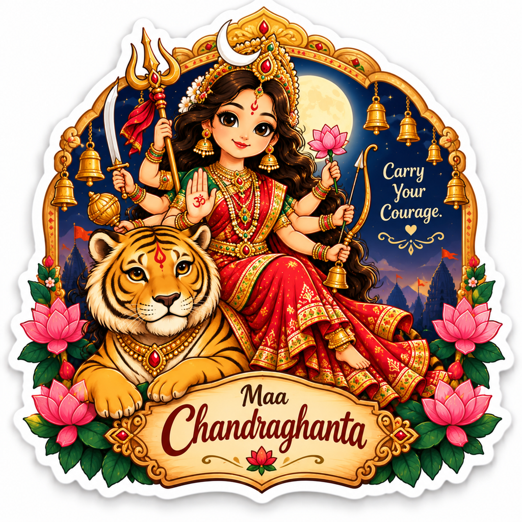 Maa Kushmanda with multiple arms, cosmic background and lotus for Navratri