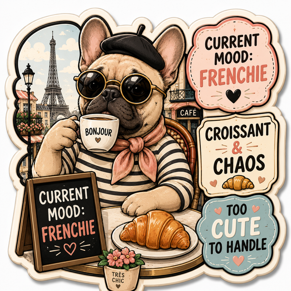 French Bulldog with coffee