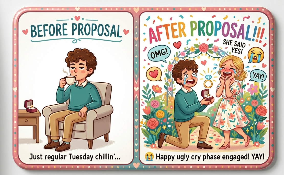 Before Proposal vs After Proposal Fridge Magnet