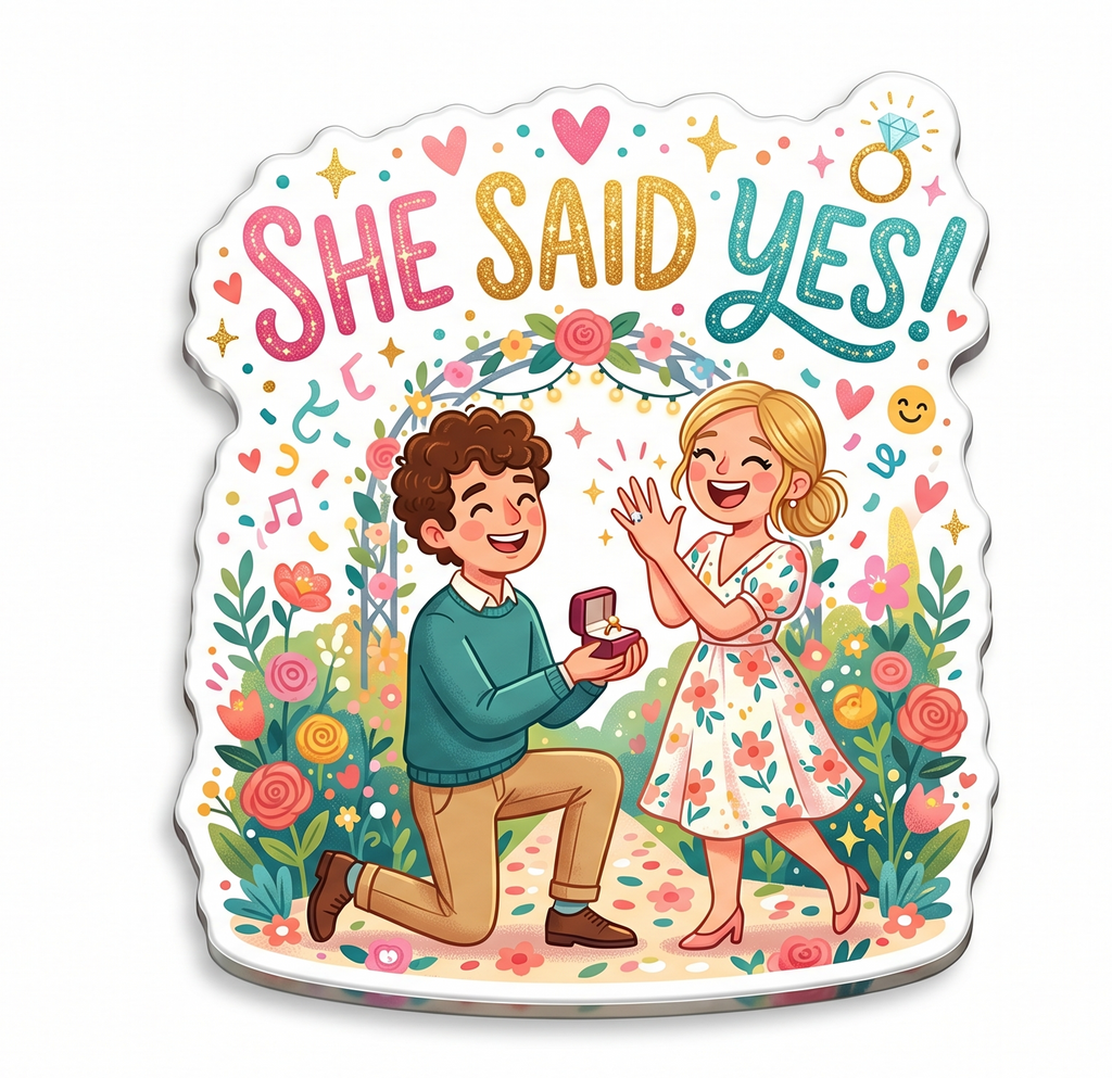 She Said Yes Garden Proposal Fridge Magnet