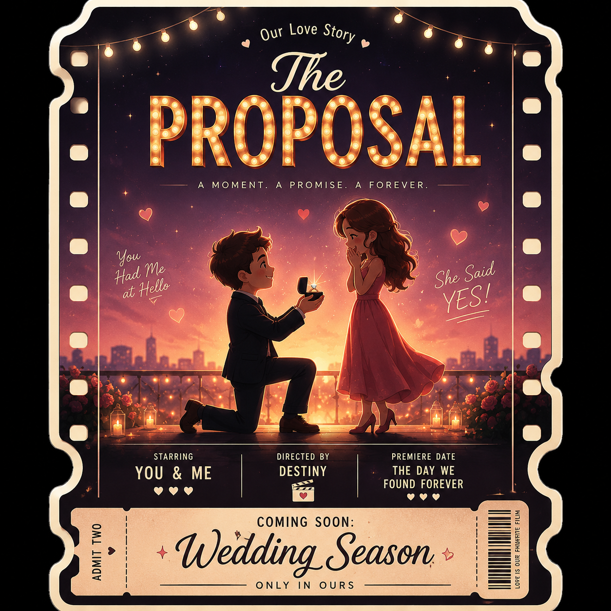 Our Love Story Proposal Ticket Fridge Magnet