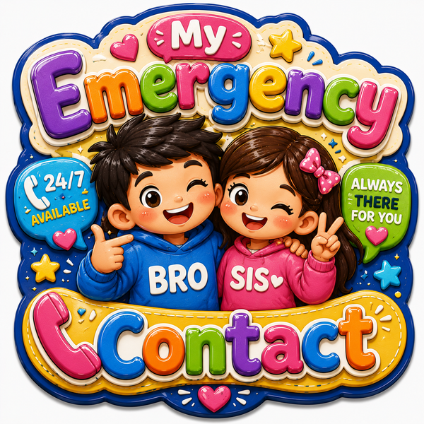 Brother and sister emergency contact themed fridge magnet.