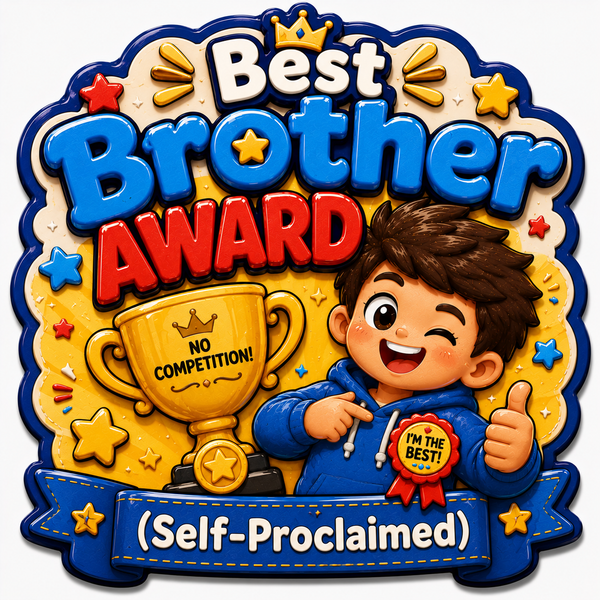 Best brother award magnet with trophy illustration.