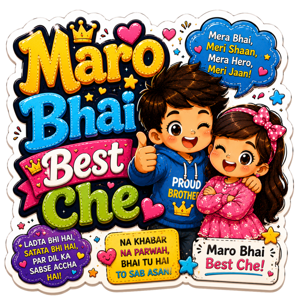 Cartoon children with colorful text and graphics on a white background