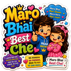 Cartoon children with colorful text and graphics on a white background