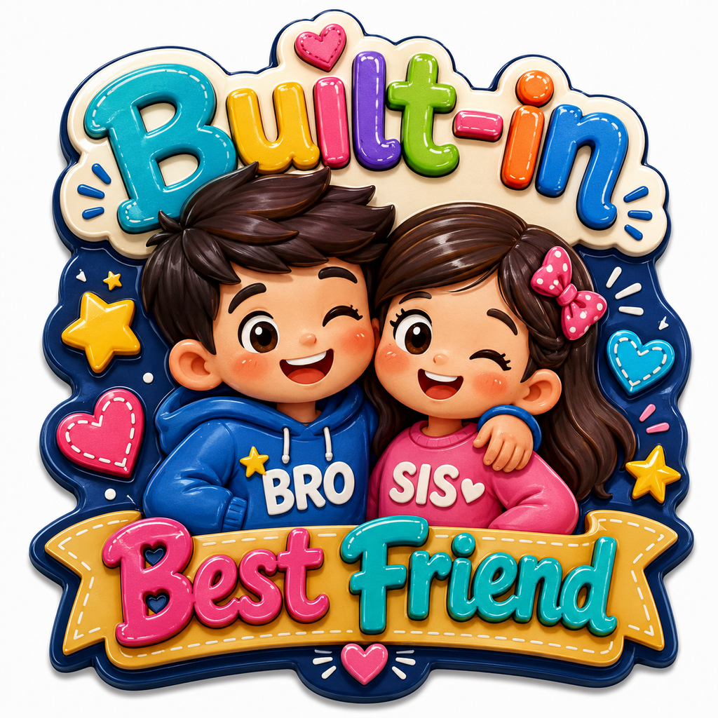 Cute brother and sister fridge magnet with built-in best friend theme.