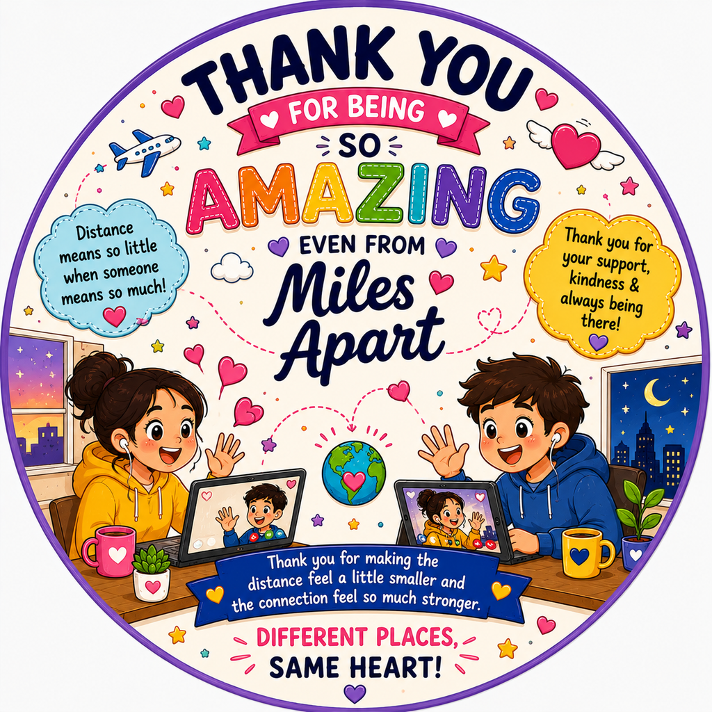 Thank You for Being So Amazing Even From Miles Apart MDF fridge magnet with colorful long-distance friendship artwork.