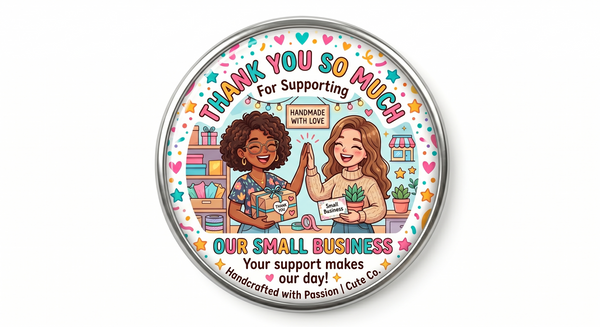 Thank You So Much for Supporting Our Small Business MDF fridge magnet featuring happy shop owners.