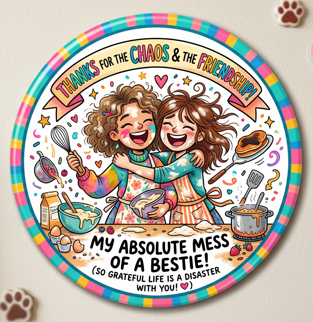 Thanks for the Chaos and the Friendship colorful fridge magnet.