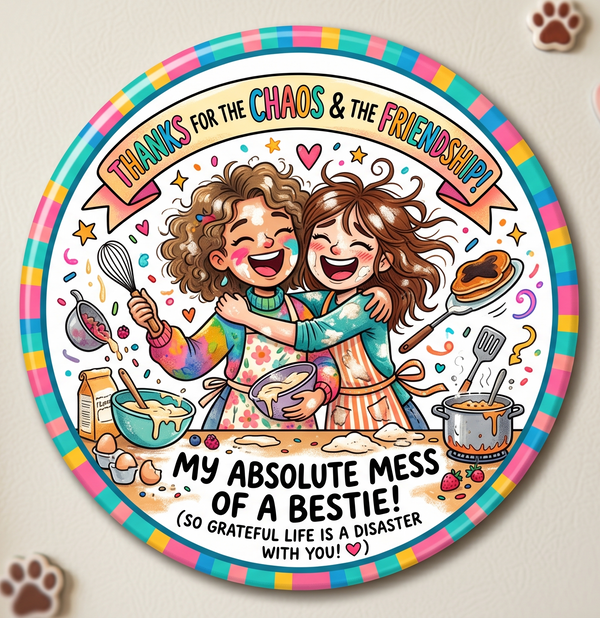 Thanks for the Chaos and the Friendship colorful fridge magnet.
