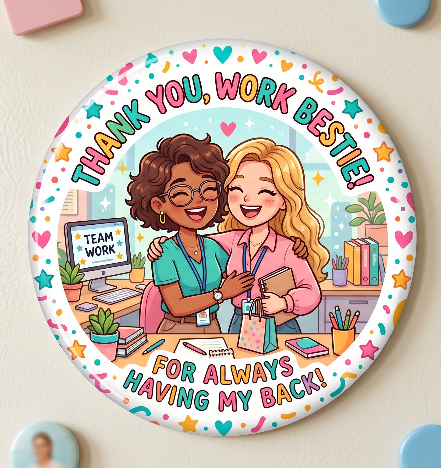Thank You Work Bestie premium MDF fridge magnet.
