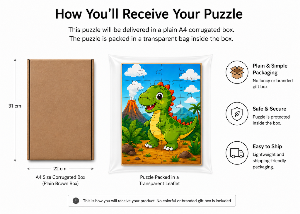 Cute Dinosaur Adventure MDF Puzzle (A4 Size)