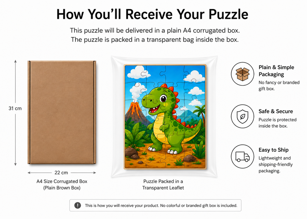 Cute Dinosaur Adventure MDF Puzzle (A4 Size)