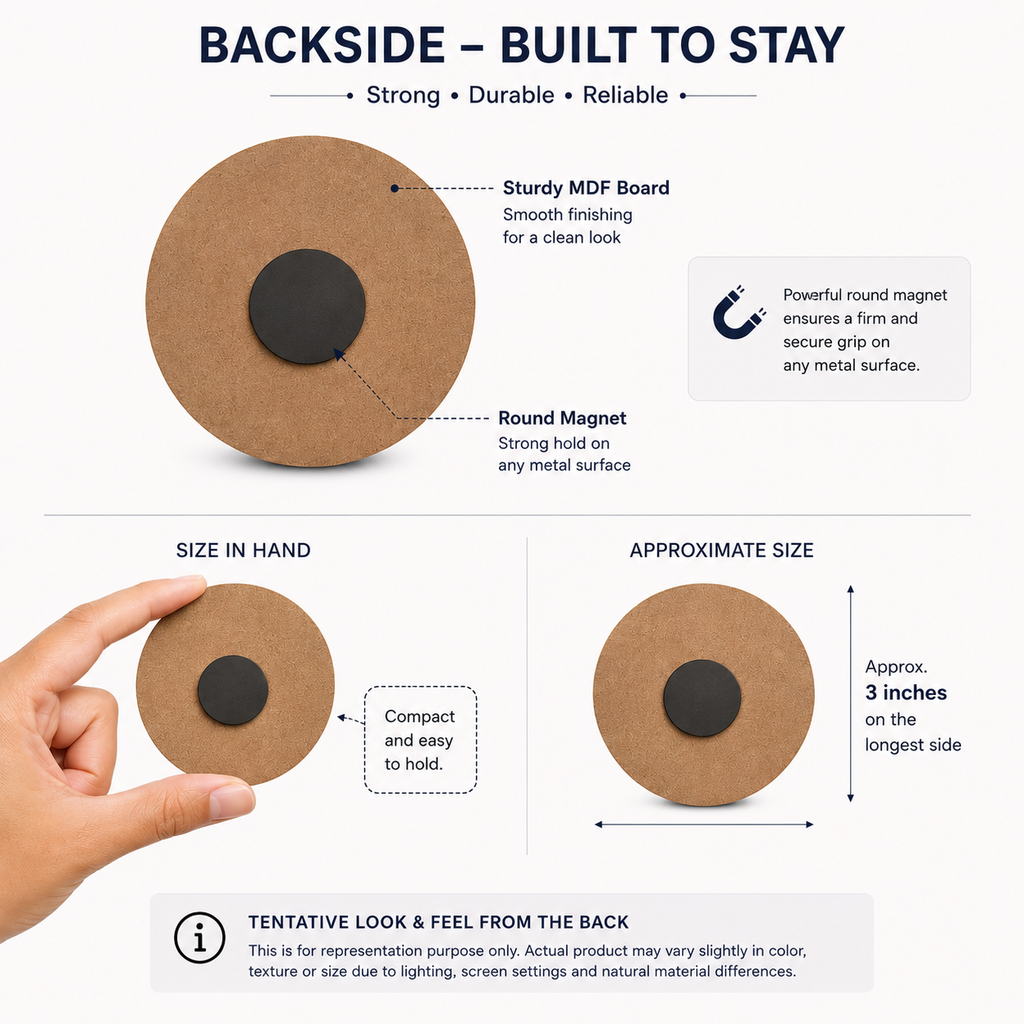 Product feature card with round magnetic disc on a white background