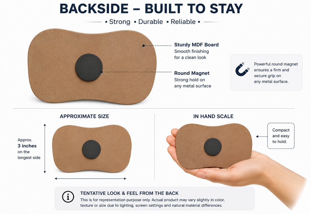 Product description of a magnetic holder with features highlighted on a white background