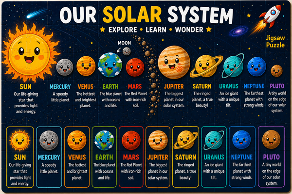 Educational solar system wooden puzzle.