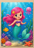 Cute mermaid underwater wooden puzzle.