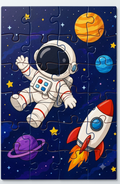 Astronaut floating in space wooden puzzle.